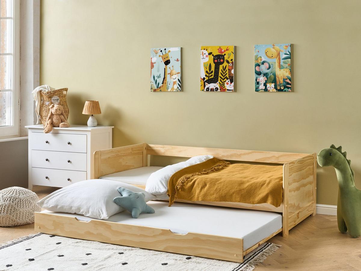 AUSZIEHBETT Kiefernholz 90/200 cm Hellbraun Gravelines - Braun, Holz (90/200cm) - Beliani