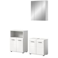BADMÖBEL SET 3-teilig in weiß Hochglanz Badkombination 135 x 185 cm Cover - Weiß Hochglanz/Silberfarben, Holzwerkstoff/Kunststoff (135/185/30cm) - Inn.Furn
