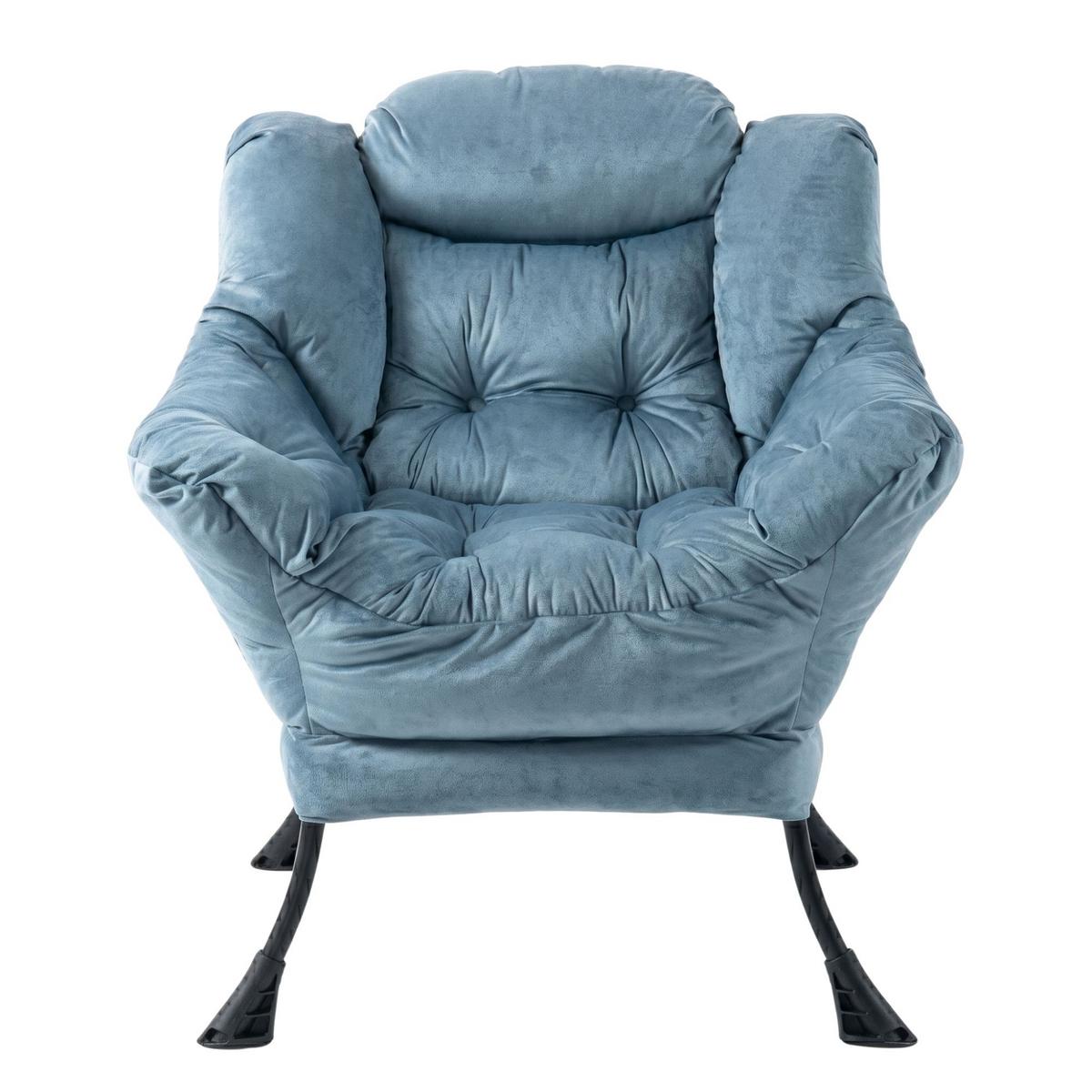 SESSEL aus samt und metall, mit kopfstütze und seitentasche - Hellblau, Metall (75/85/80cm) - Urban Meuble