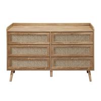 KOMMODE mit 6 schubladen mit fronten aus natürlichem rattan - PALMO 120/39/79 cm - Eschefarben, Holzwerkstoff (120/79/47cm) - Calicosy