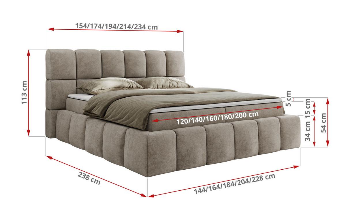 BOXBETT NIRA 180/200 - Beige Strukture - H3 - Beige, Holz/Textil (180/200cm) - MKS