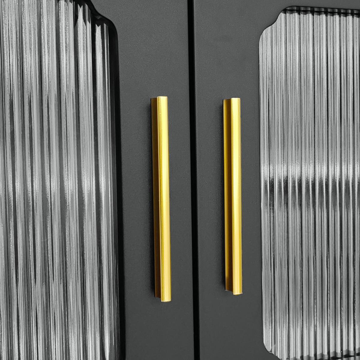 TV-LOWBOARD Schwarz & Gold 175 cm mit geriffeltem Glas & Retro-Design - Schwarz, Holzwerkstoff (175/55.5/38cm) - Urban Meuble
