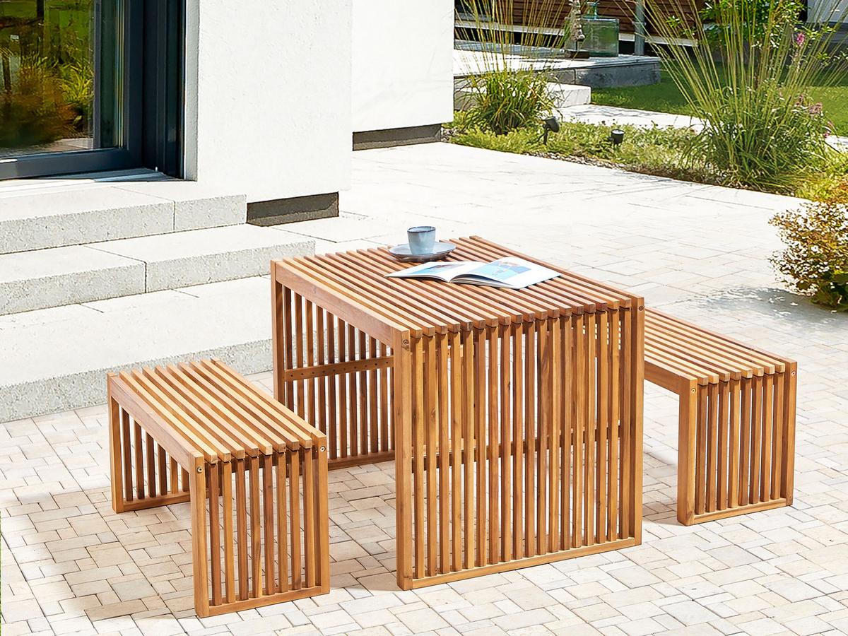 GARTENMÖBEL SET 6-Sitzer Akazienholz hellbraun 3-teilig Sulzano - Hellbraun, Holz - Beliani