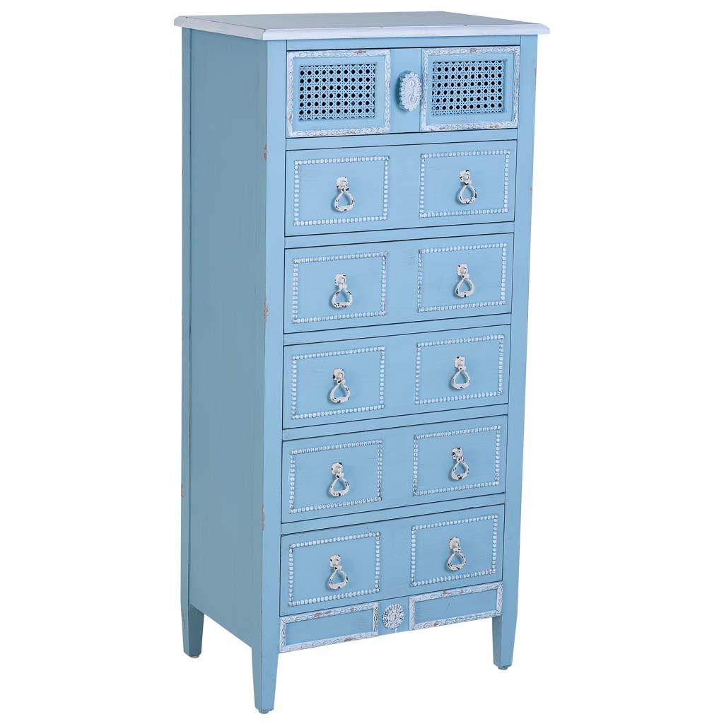 BLAU lackierte Kommode aus Holz 56x36x119 cm - Blau, Holz (56/119/36cm) - Wanderlust
