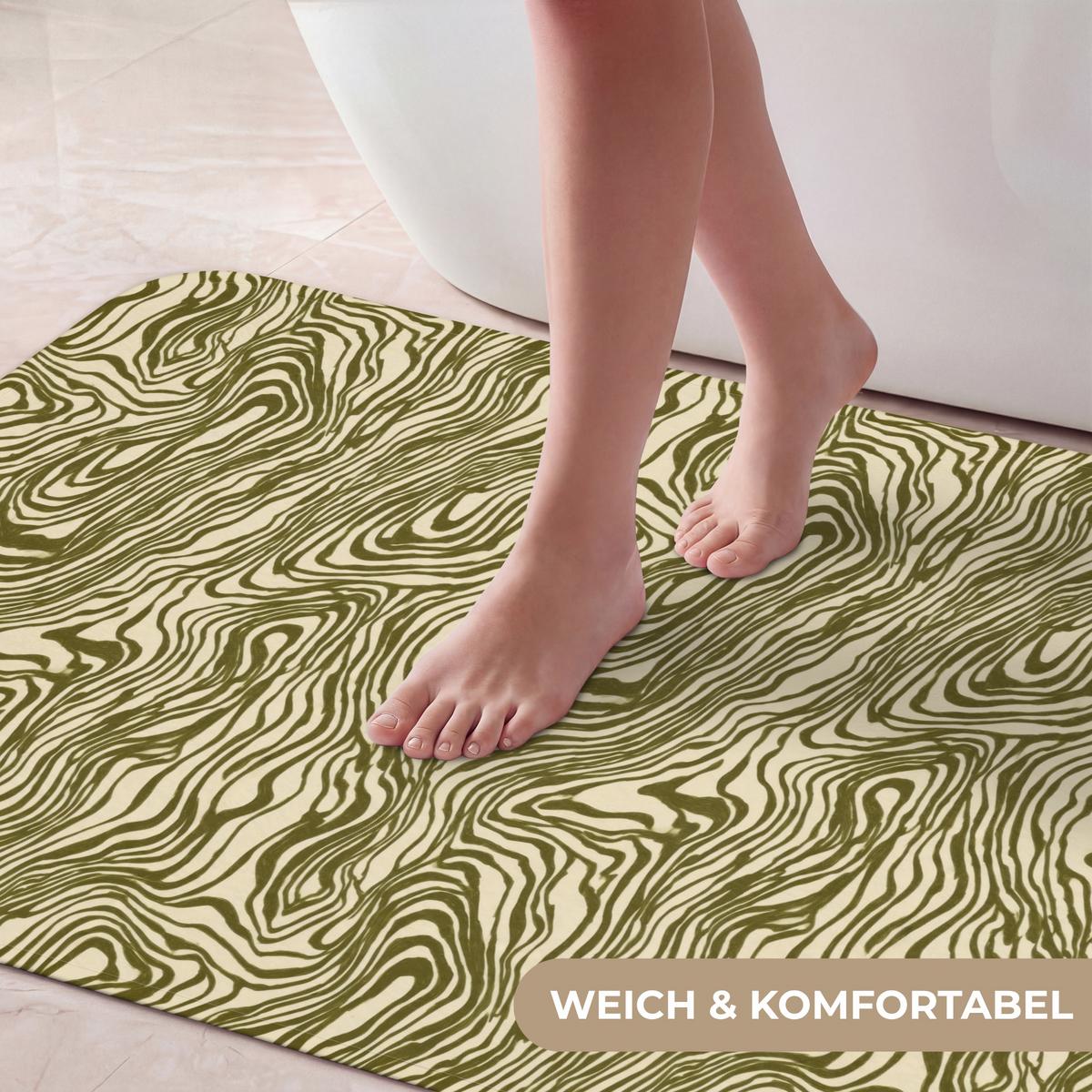 BADEMATTE Abstrakt - Marmor - Grün 120x60 cm - Dunkelgrün, Textil (120/60cm) - OnlyWow