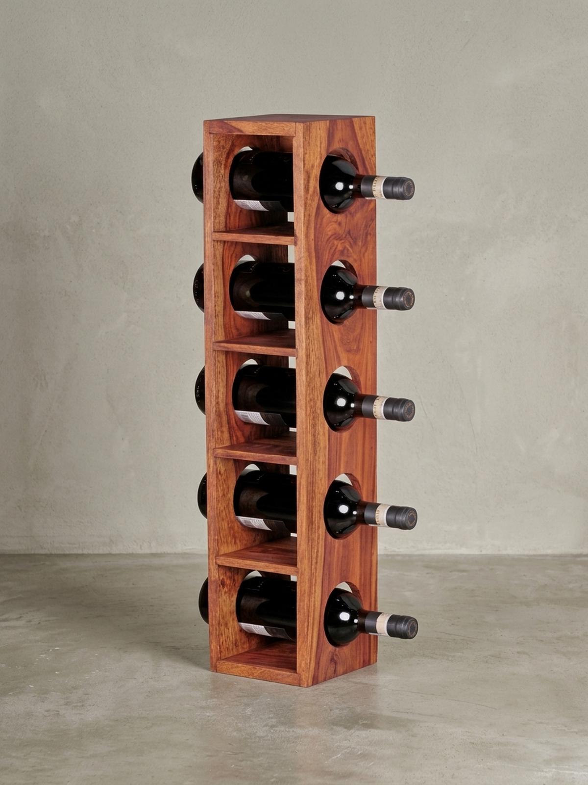 WEINREGAL Massivholz mit 5 Fächern Wandmontage Edelholz-Optik, Braun 15x15x70 cm - Braun, Holz (15/70/15cm) - KADIMA DESIGN