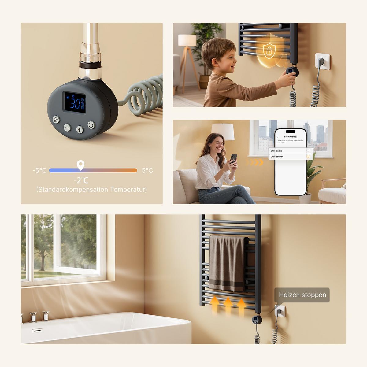 HEIZSTAB mit Thermostat Anthrazit 900W 83/6,9/6,2 cm cm - Anthrazit, Metall (7/83/6cm) - EMKE