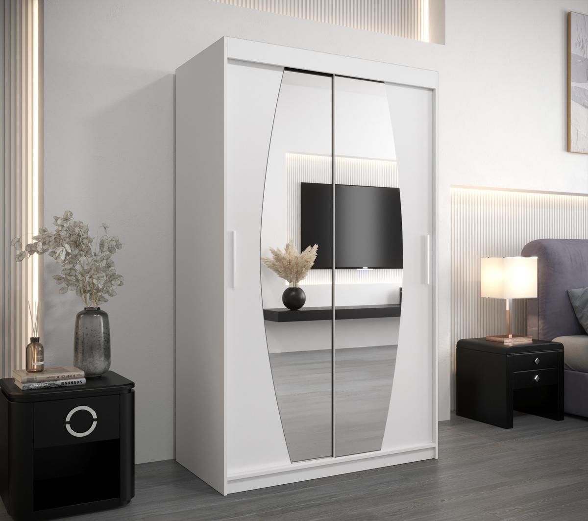 SCHWEBETÜRENSCHRANK 200/120/62 2-türig - Silberfarben/Weiß, Holz/Kunststoff (120/200/62cm) - MÖBEL KRYSPOL