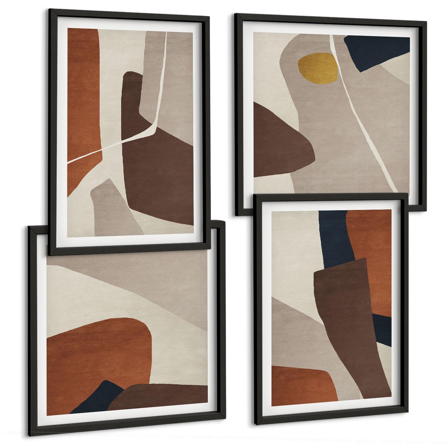BILDER SET 4er Set - 50x50 cm & 40x60 cm Schwarzer Rahmen - Abstrakte moderne Formen - Schwarz, Kunststoff (50/50cm) - TULUP