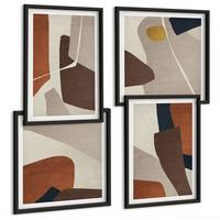 BILDER SET 4er Set - 50x50 cm & 40x60 cm Schwarzer Rahmen - Abstrakte moderne Formen - Schwarz, Kunststoff (50/50cm) - TULUP