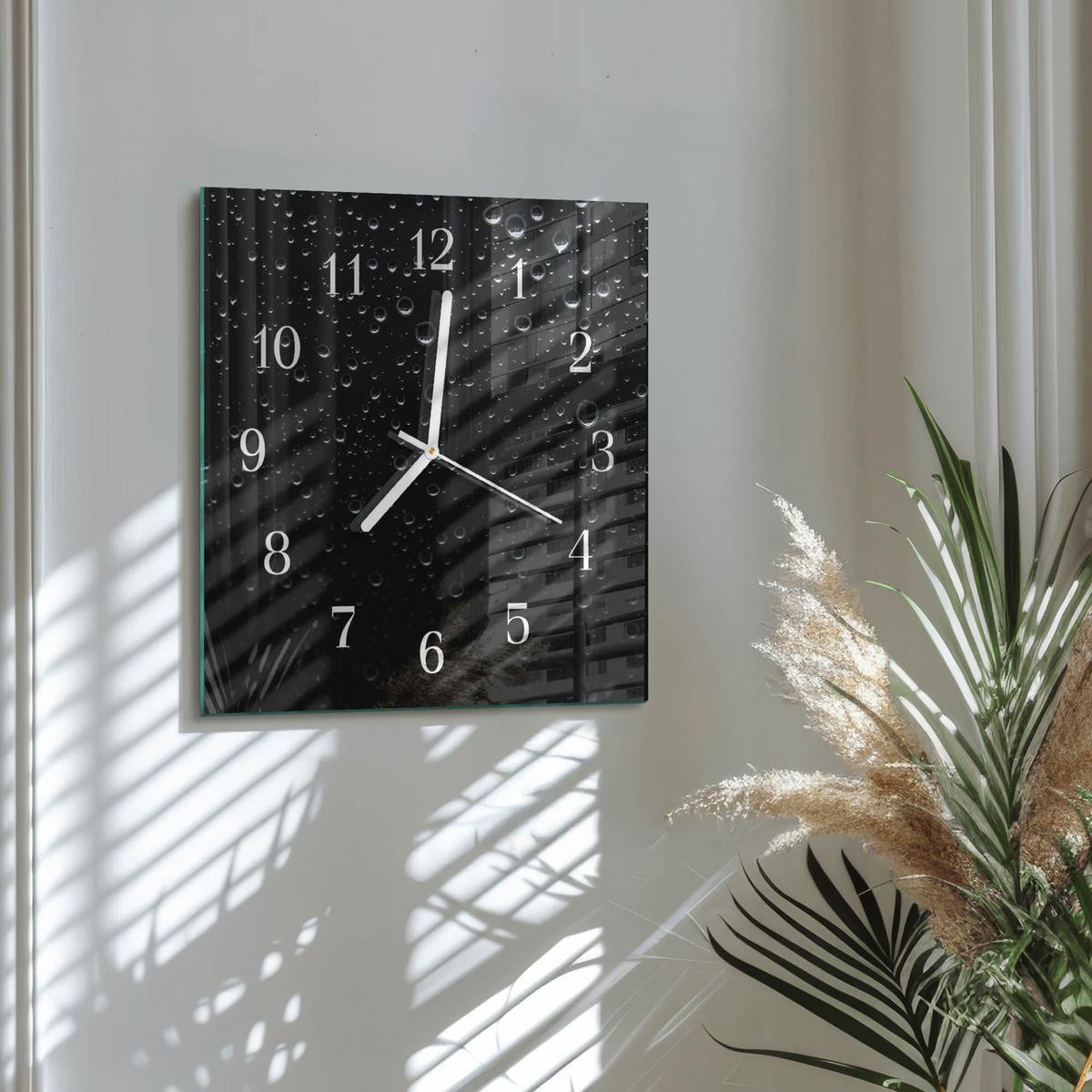 WANDUHR aus Glas 30x30 cm - Tropfen - Schwarz, Glas (30/30/0.4cm) - TULUP