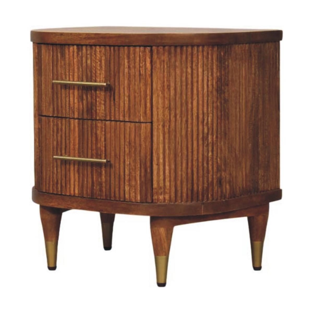 NACHTKASTEN Geriffelt, 2 Schubladen und Messing-Akzente, Hellbraun - Hellbraun/Messingfarben, Holz/Metall (55/56/40cm) - Artisan Furniture
