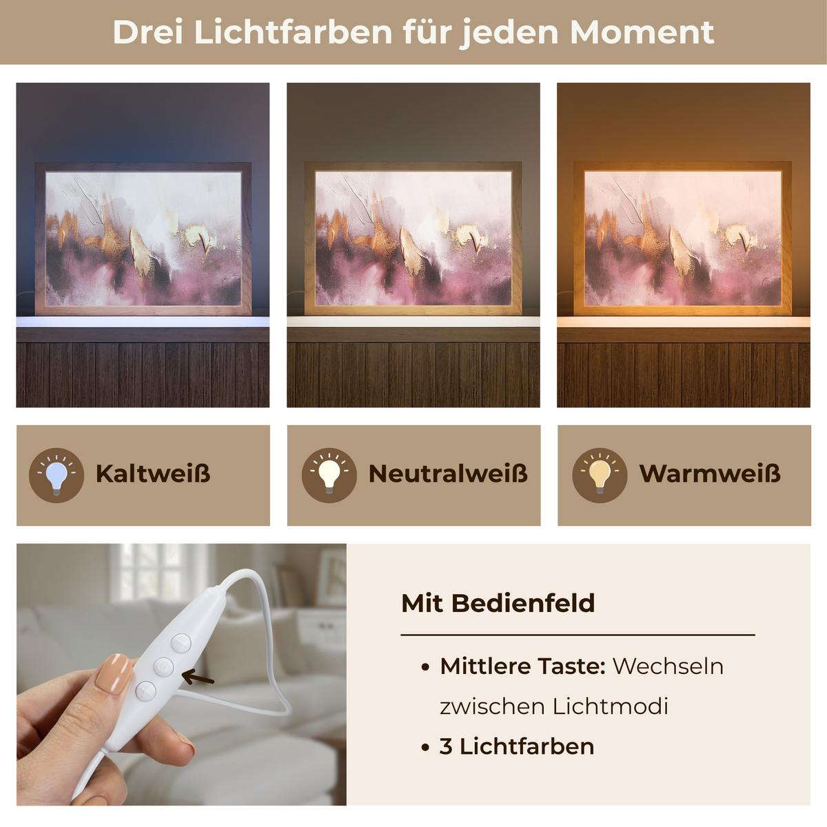 TISCHLEUCHTE Lila - Abstrakt - Farbe - Gold 30x20 cm - Baltimorefarben, Holzwerkstoff (8/30/20cm) - OnlyWow