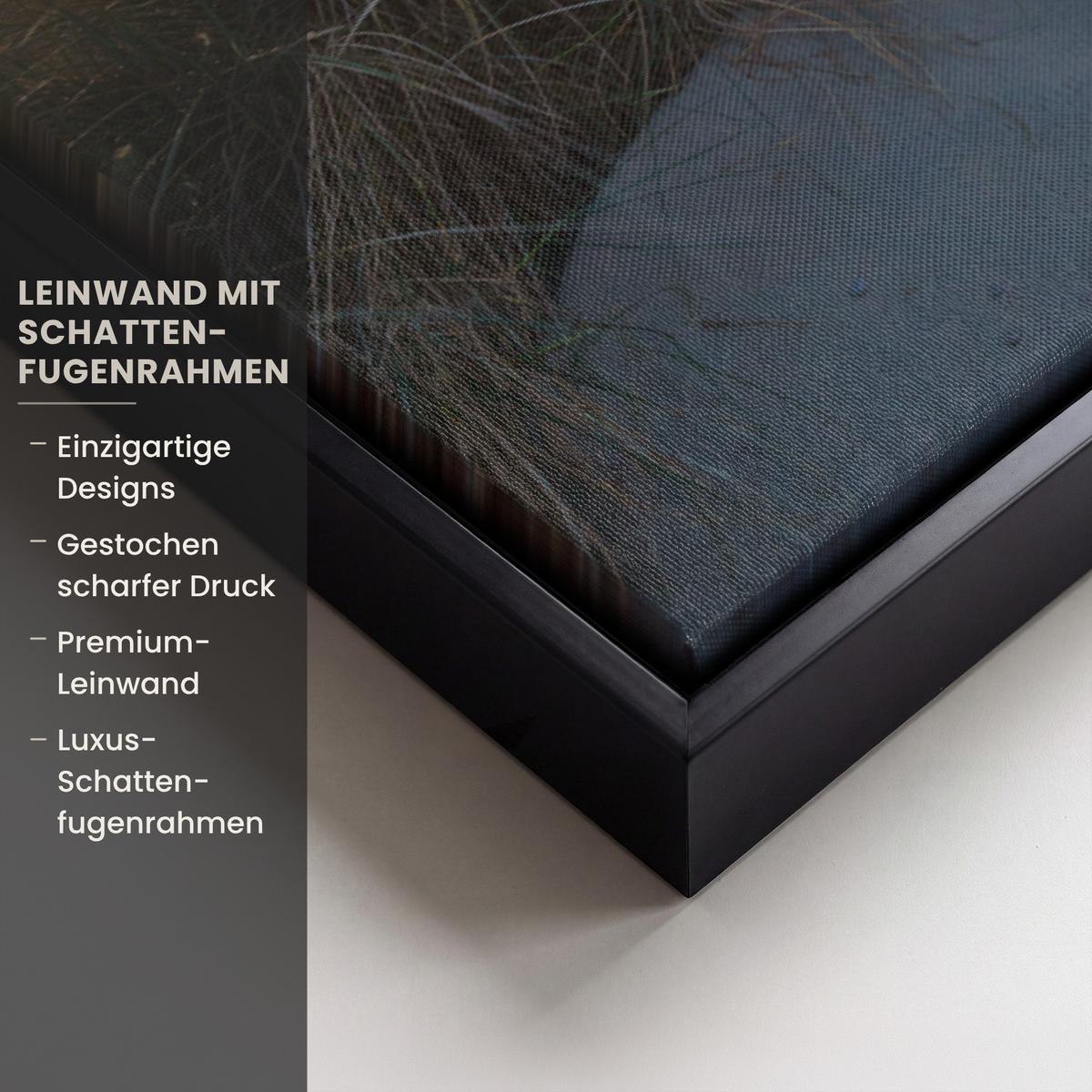 LEINWAND Bilder mit Rahmen - Sonnenuntergang - Strand - Düne - Gras - Ufer - 60x40 - Sandfarben, Textil (60/40cm) - MuchoWow