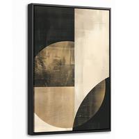 LEINWAND Bilder mit Rahmen - Abstrakt - Geometrische Formen - Schwarz - Gold - 20x30 - Ecru, Textil (20/30cm) - MuchoWow