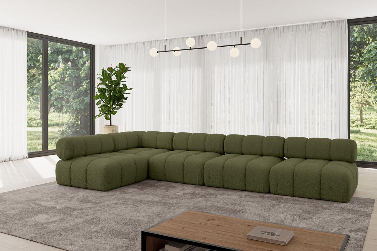 ECKSOFA modulares Sofa Samaro-L3 - 380x190x70 cm Grün Bouclé - Grün, Holzwerkstoff/Textil (380/190cm) - ALTDECOR