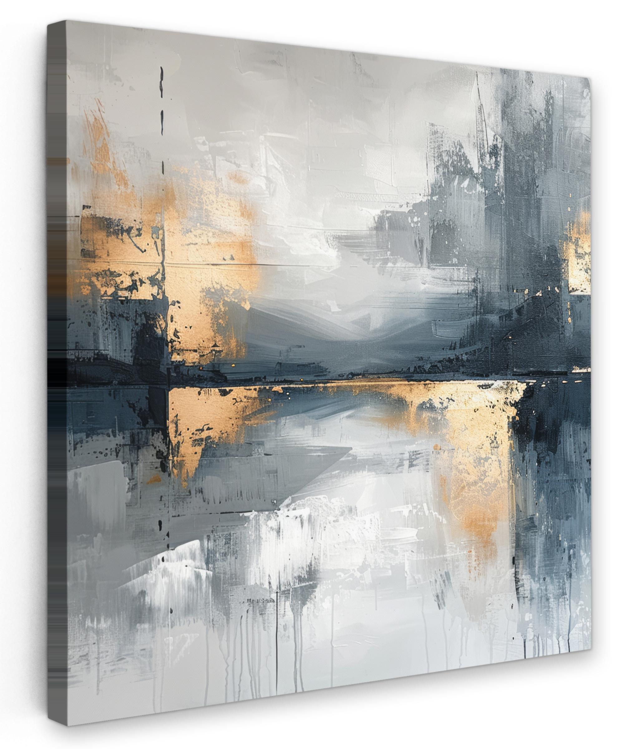 LEINWANDBILD Kunst - Grau - Gold - Abstrakt Deko Groß 90x90 cm - Dunkelgrau, Textil (90/90cm) - MuchoWow
