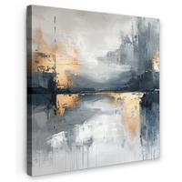 LEINWANDBILD Kunst - Grau - Gold - Abstrakt Deko Groß 90x90 cm - Dunkelgrau, Textil (90/90cm) - MuchoWow