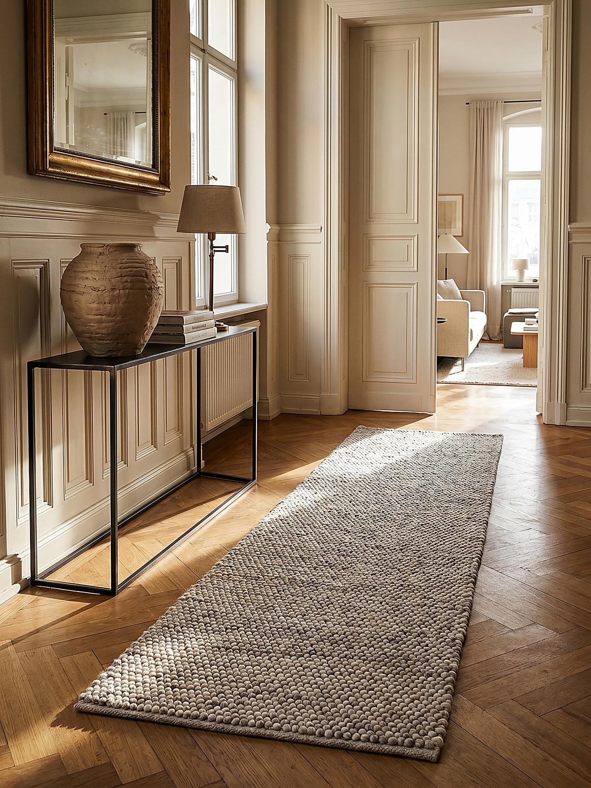 WOLLTEPPICH handgewebt MEDWAY, einfarbig, Beige, 60 x 230 cm - Beige, Textil (230/60cm) - KADIMA DESIGN