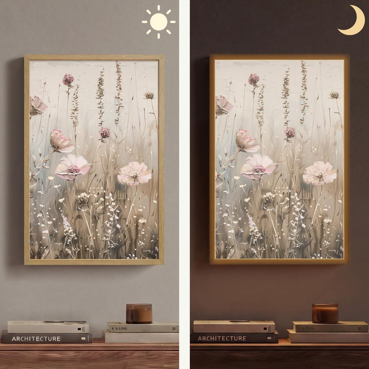 WANDLEUCHTE MIT AKKU Blumen - Rosa - Modern - Beige 40x60 cm - Altrosa, Holzwerkstoff (40/60/8cm) - OnlyWow