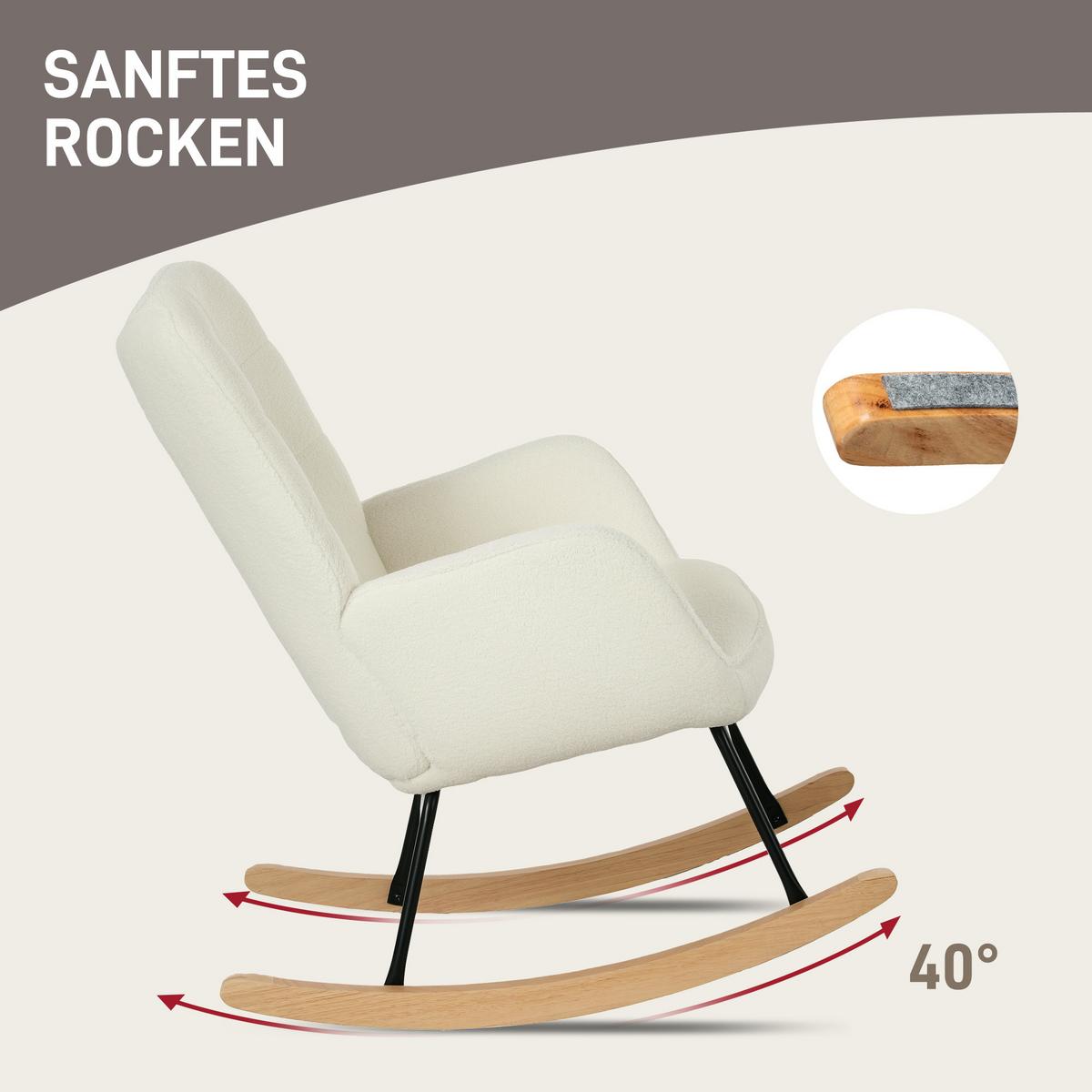 SCHAUKELSTUHL Sessel Relaxsessel bis 120 kg, Polyester, Weiß 98x71x101cm - Buchefarben/Weiß, Buchenholz/Textil (98/101/71cm) - HOMCOM