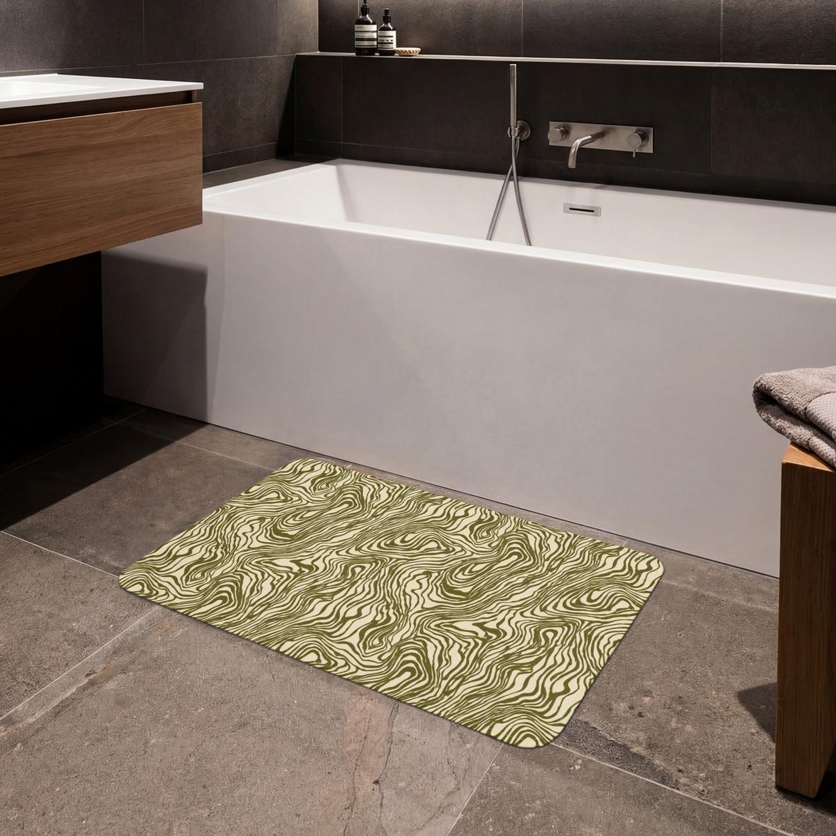 BADEMATTE Abstrakt - Marmor - Grün 80x50 cm - Dunkelgrün, Textil (80/50cm) - OnlyWow