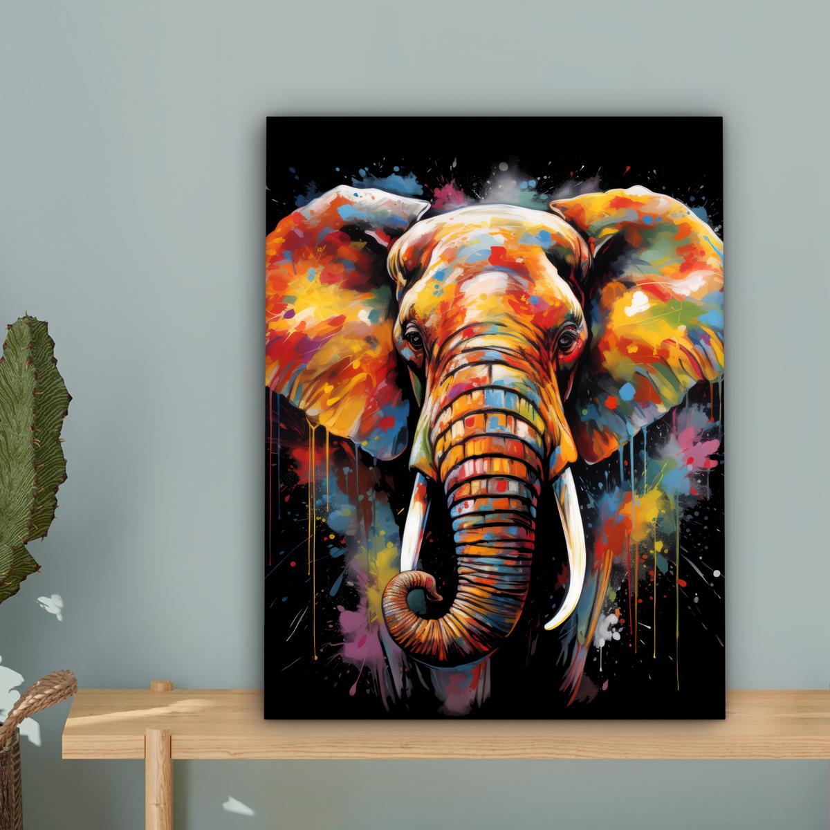 LEINWANDBILD Elefant - Graffiti - Schwarz - Tiere - Farben Room Decor 30x40 cm - Schwarz, Textil (30/40cm) - MuchoWow