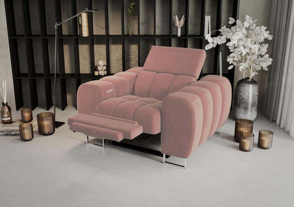 SESSEL Bastien Relax In Stoff Terra - Rosa, Holzwerkstoff/Textil (125/95/97cm) - Fun Möbel