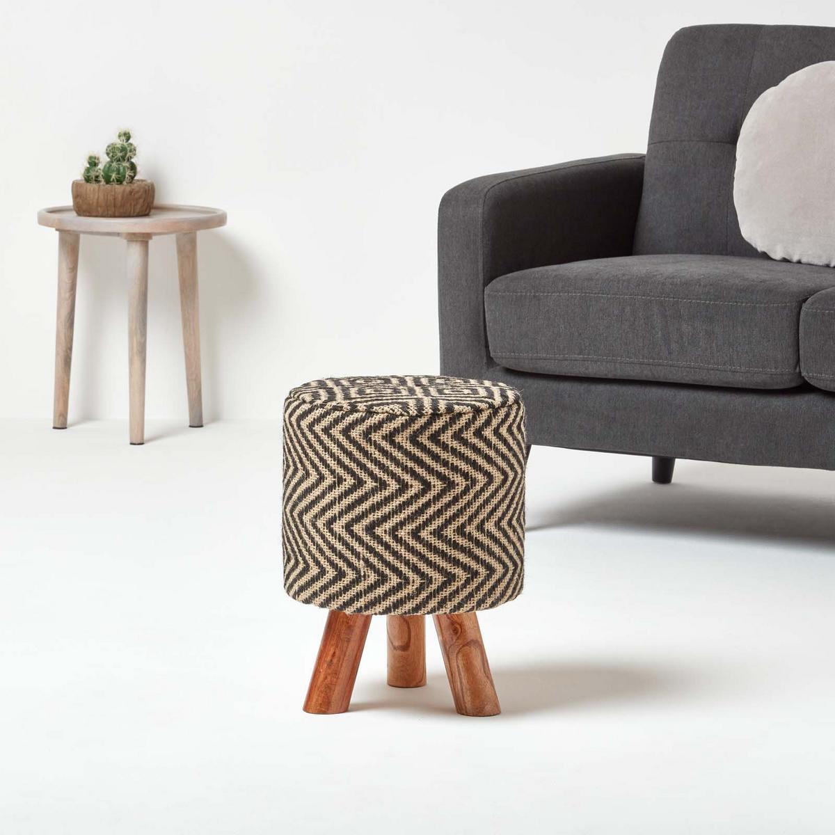 DREIBEIN-HOCKER Jute gemustert, 32/32/42 cm - Schwarz, Textil (32/42/32cm) - Homescapes