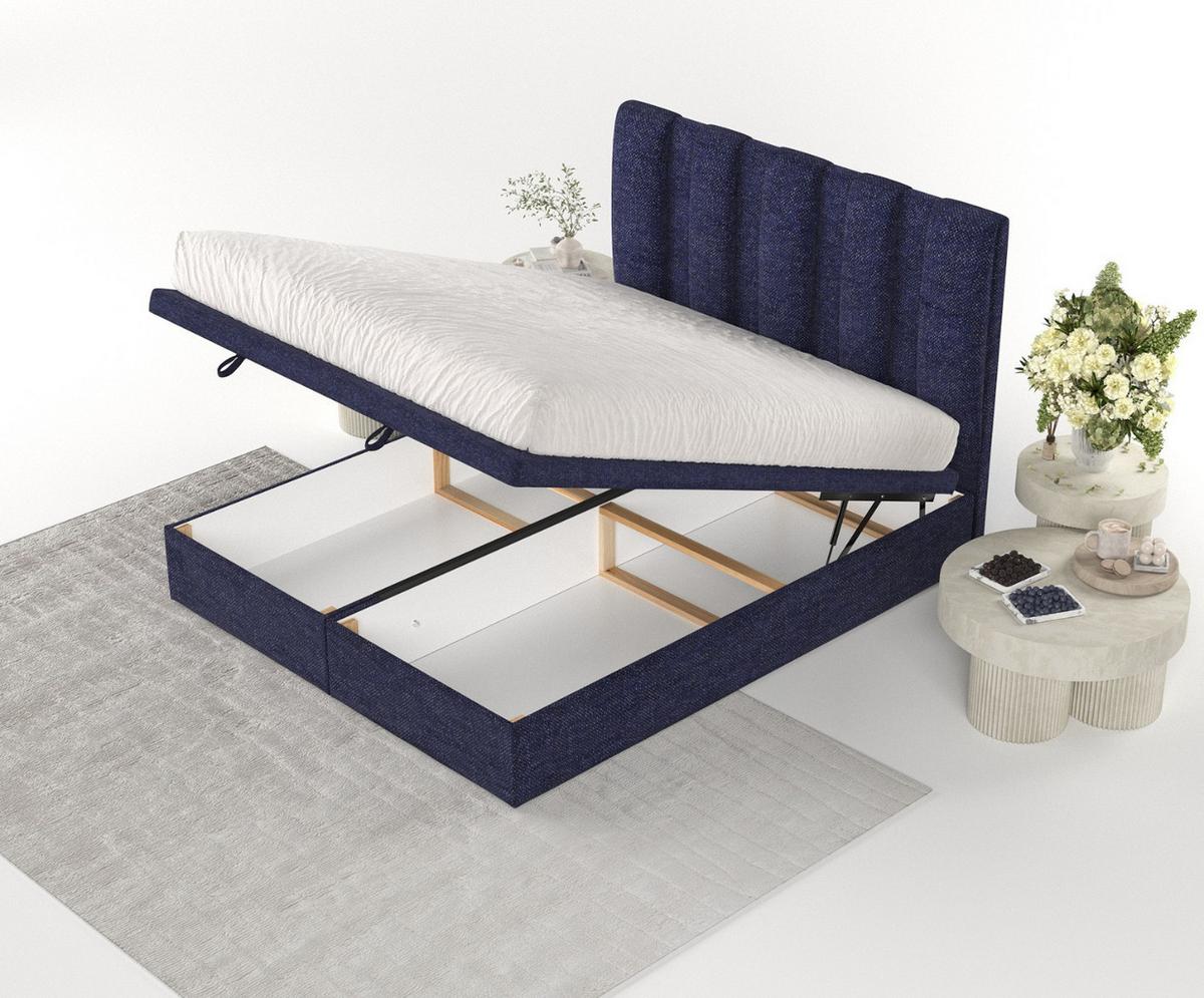 POLSTERBETT Orta mit Stauraum 160/200 cm Marineblau im Alta Stoff - Schwarz/Dunkelblau, Holz/Holzwerkstoff (160/200cm) - AltaBeds