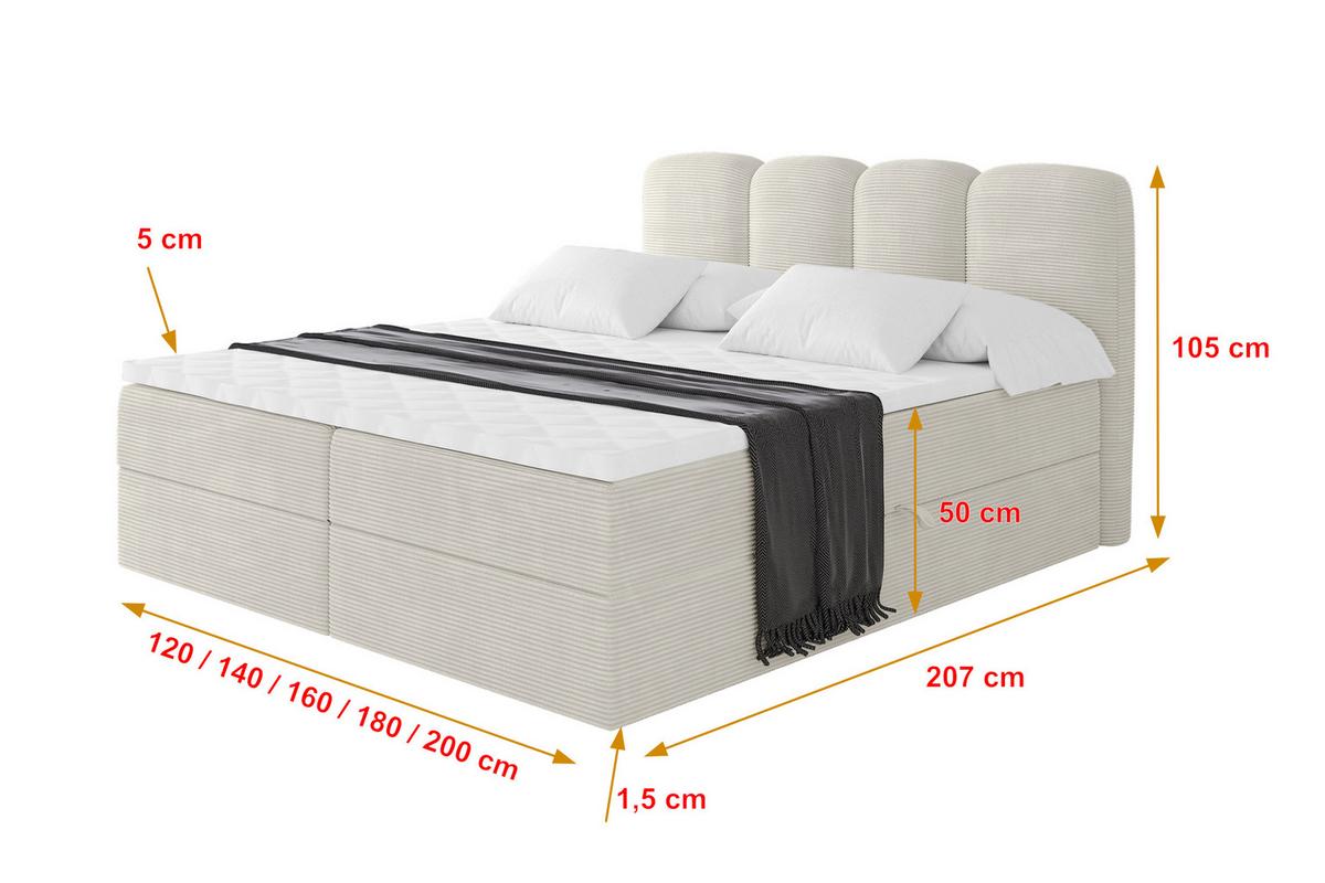 BOXBETT mit Matratze H4 - NINA - 180x200 cm Creme - Perlmutt, Holzwerkstoff (180/200cm) - ALTDECOR