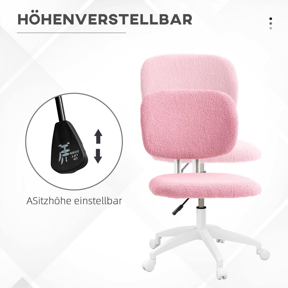BÜROSTUHL, Ergonomischer Schreibtischstuhl, Höhenverstellbarer Computerstuhl - Rosa, Kunststoff (53/90/48cm) - Vinsetto