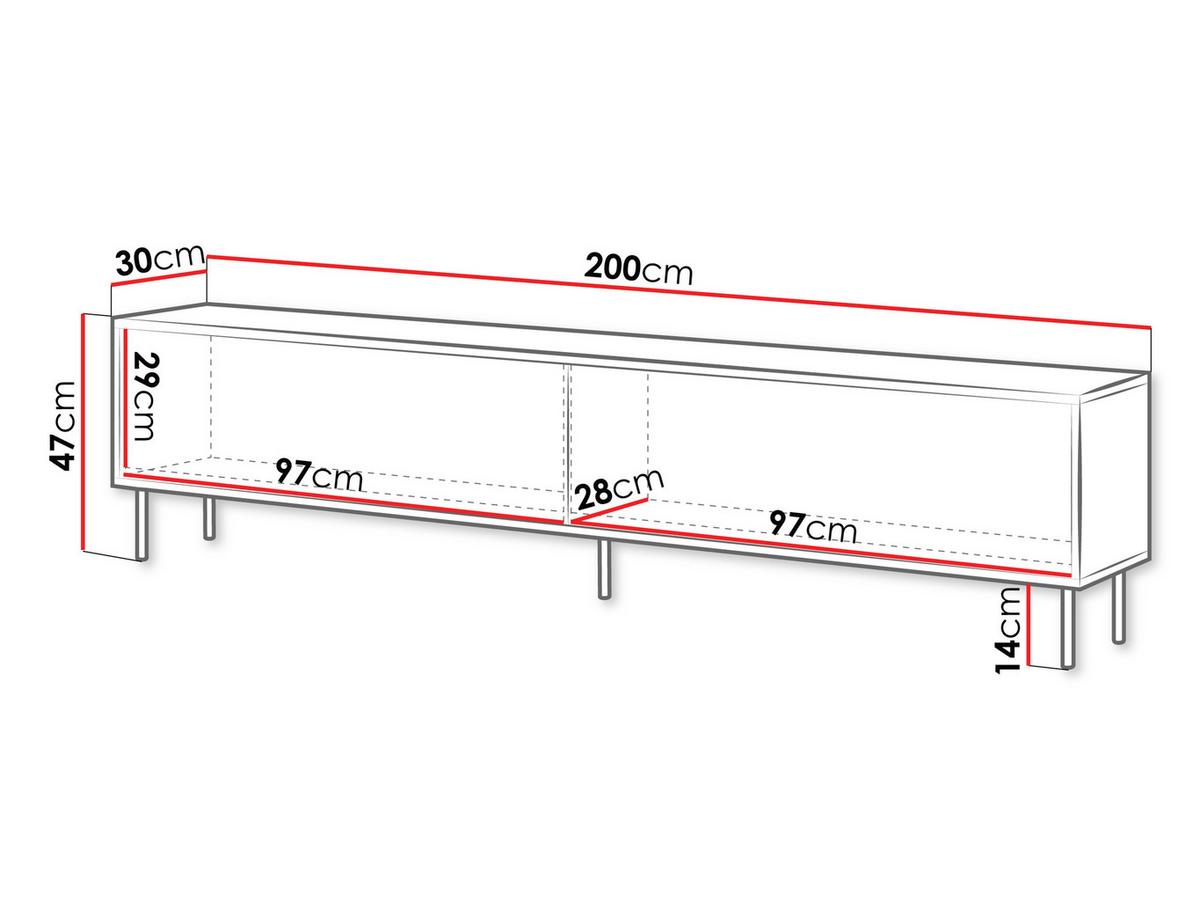 TV-LOWBOARD Masha 200 2D - Kaschmir/Schwarz, Holzwerkstoff/Metall (200/47/30cm) - MIRJAN24
