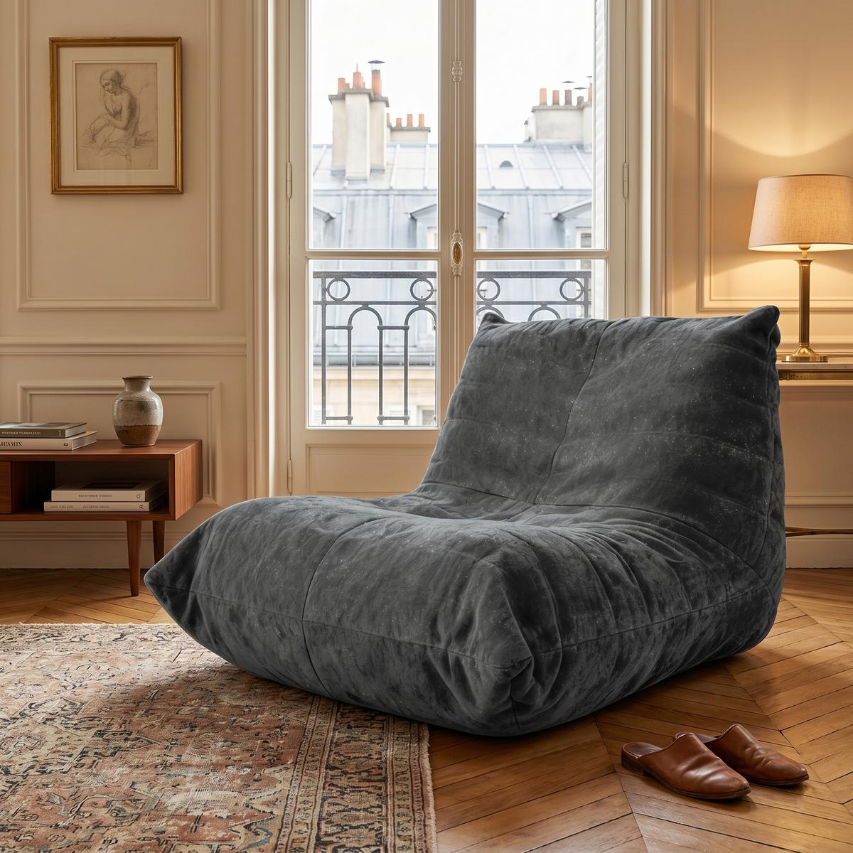 SITZSACK aus glänzendem Chenille mit Ergonomie - Grau, Textil (90/80/100cm) - Urban Meuble