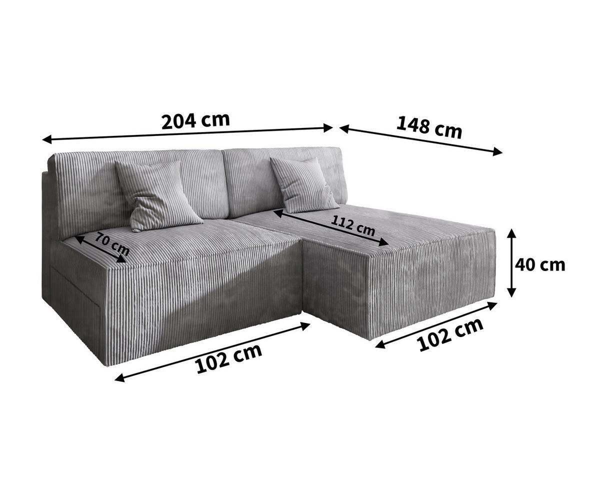 ECKSOFA FIORO P Creme Kordstoff mit Schlaffunktion - Creme/Grau, Holz/Kunststoff (204/148cm) - MASSENO