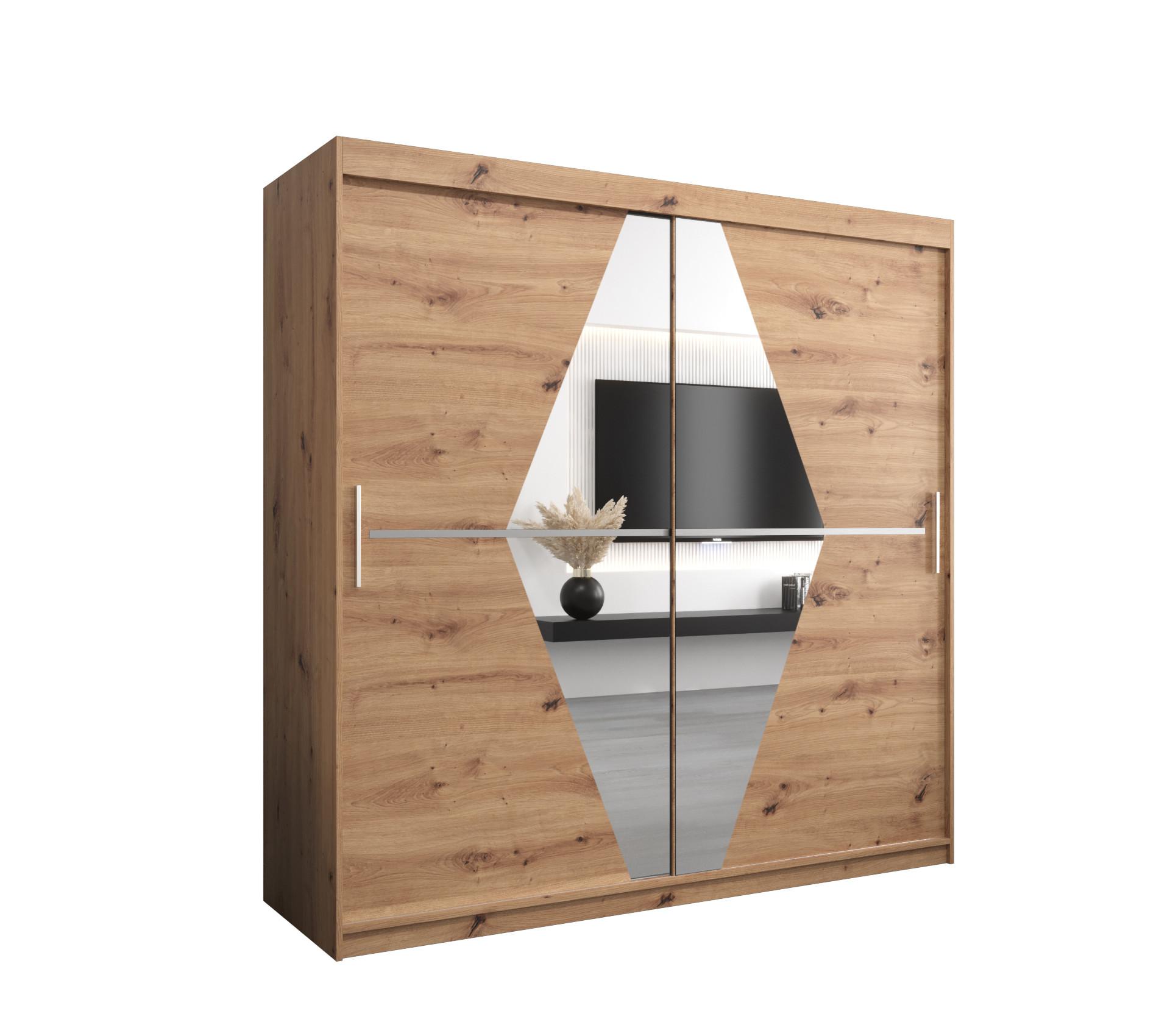 SCHWEBETÜRENSCHRANK 200/200/62 2-türig - Silberfarben/Eiche Artisan, Holz/Kunststoff (200/200/62cm) - MÖBEL KRYSPOL