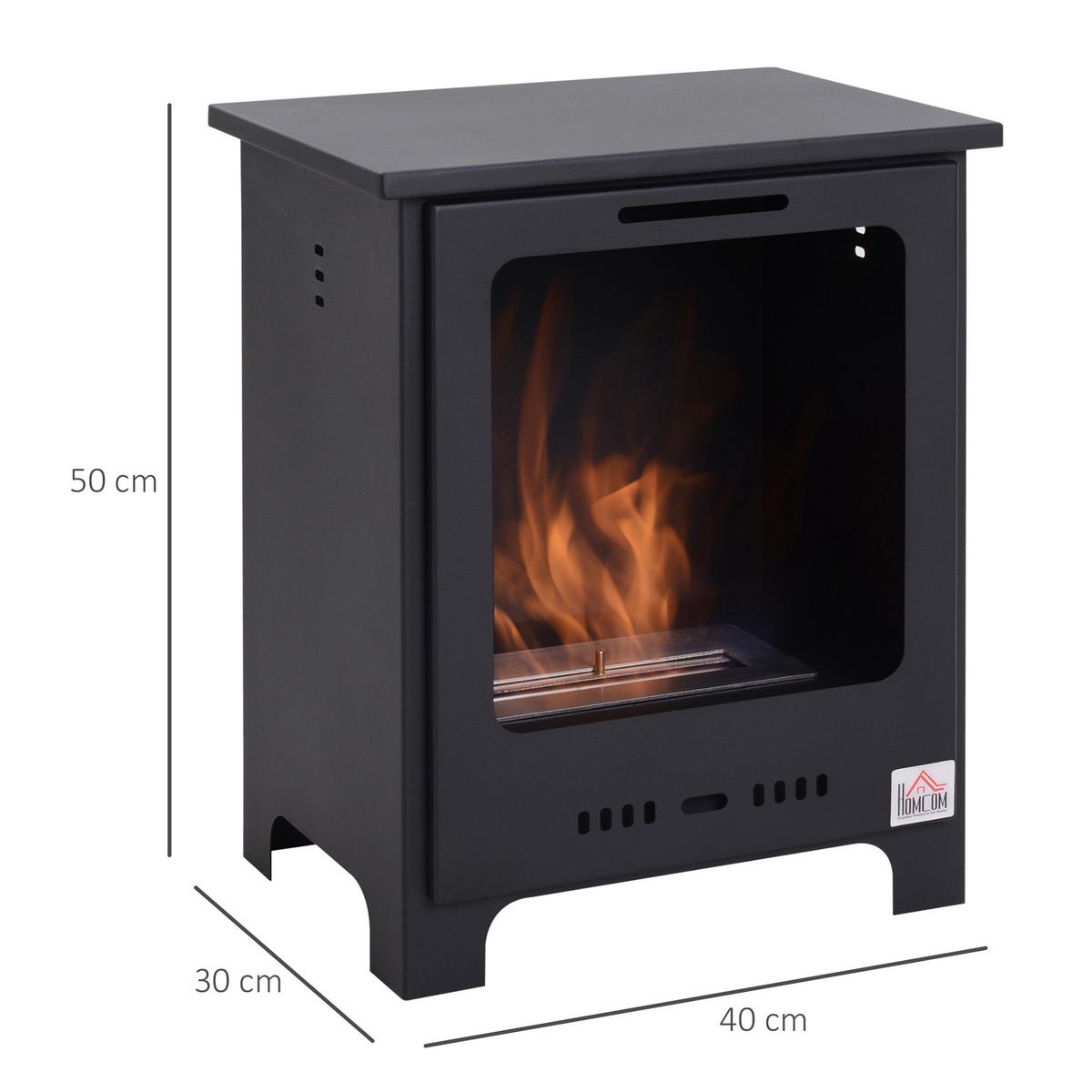 ETHANOL-KAMIN 0,9 L Bio-Ethanol-Brenner 3 Stdn. Brenndauer kein Rauch Metall - Schwarz, Metall (30/50/40cm) - HOMCOM