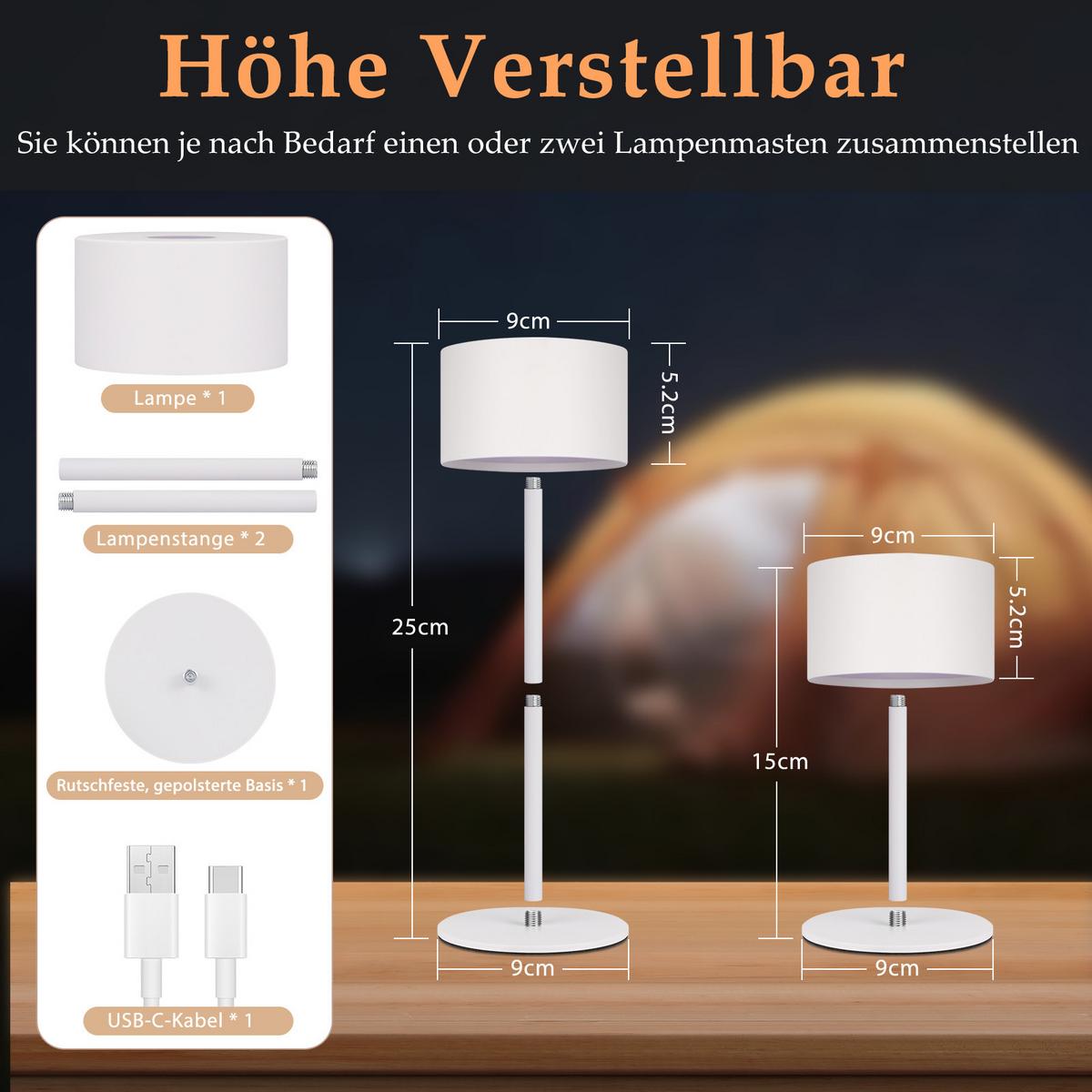 TISCHLAMPE Lagunory 9/9/25 cm - Weiß, Kunststoff/Metall (9/9/25cm) - ZMH