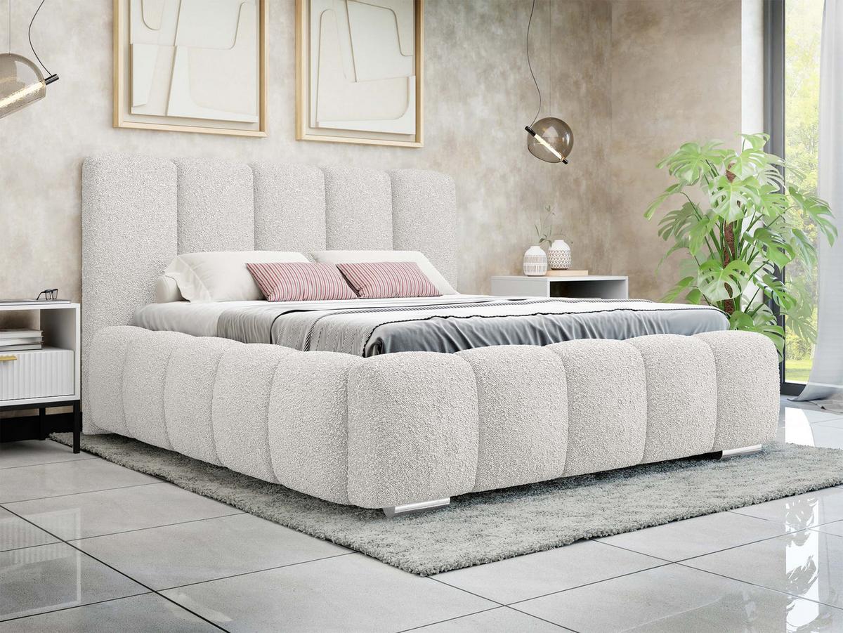 POLSTERBETT Wizko Boucle - Chromfarben/Creme, Holz/Holzwerkstoff (160/200cm) - MIRJAN24