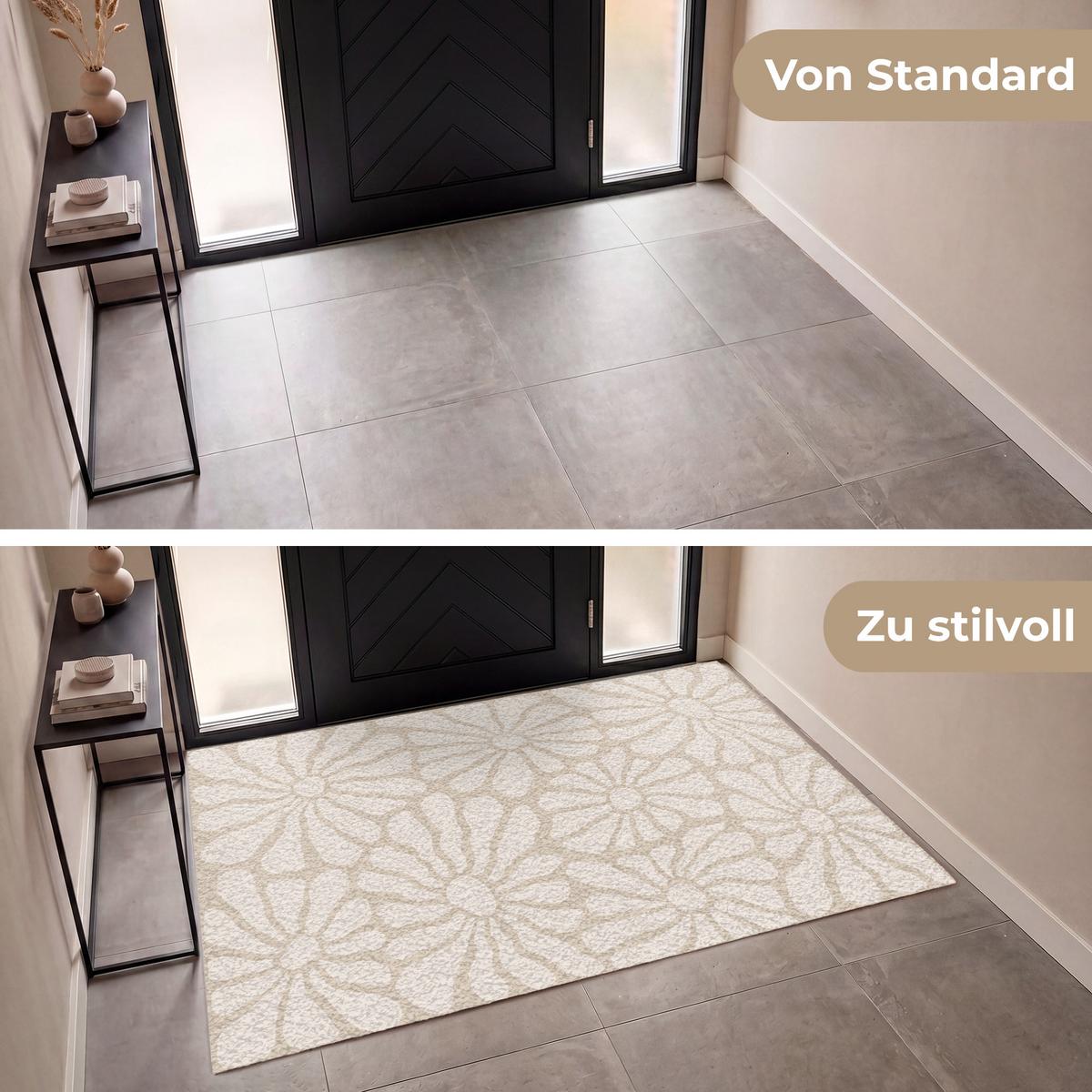 FUSSMATTE Floral - Druck - Beige - Braun - Minimalistisch Schmutzfangmatte 180x120 cm - Sandfarben, Kunststoff (180/0.4cm) - MuchoWow