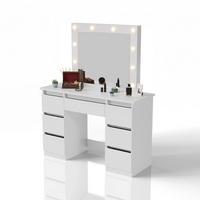 SCHMINKTISCH Talea mit LED (3 Lichtstufen) - Weiß, Holz (110/141/40cm) - Juskys