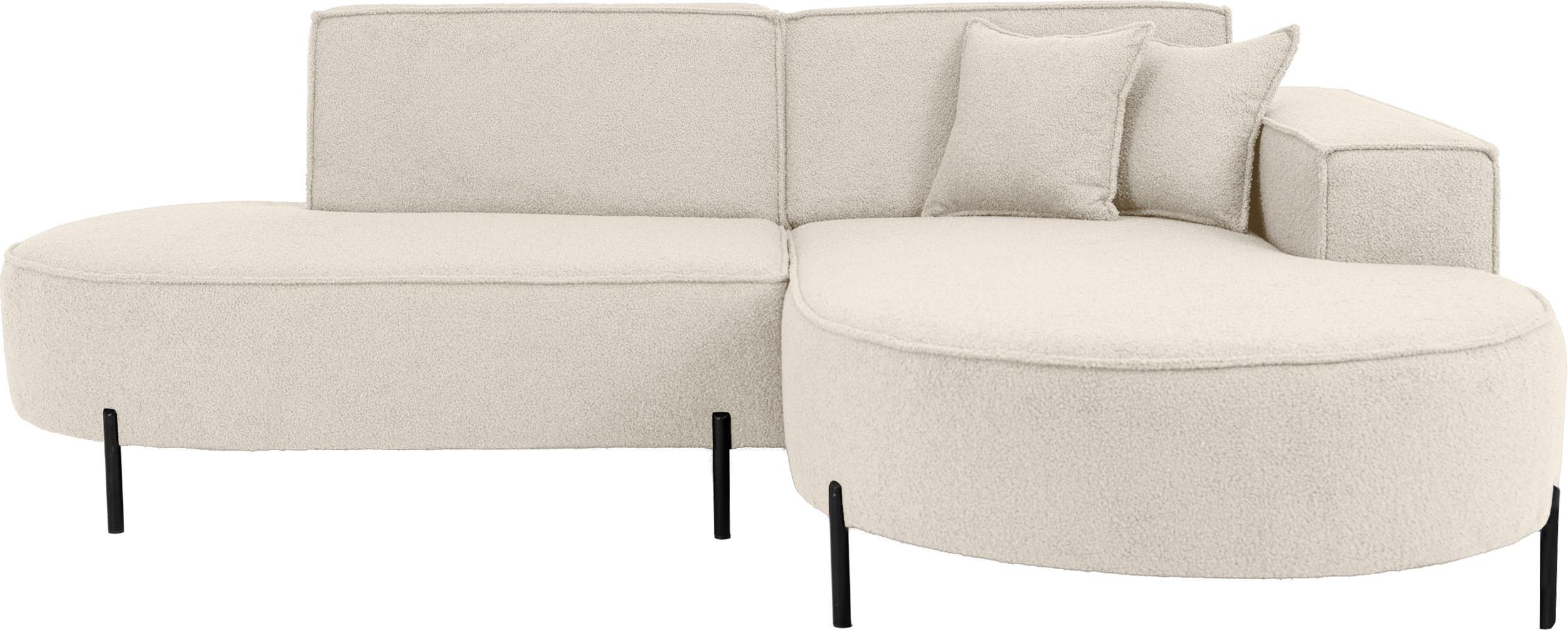 ECKSOFA Hana Loft 3-Sitzer Ecke Rechts, Boucle, Creme 241/80/168 cm - Schwarz/Weiß, Textil/Metall (241/168cm) - WFL GROUP