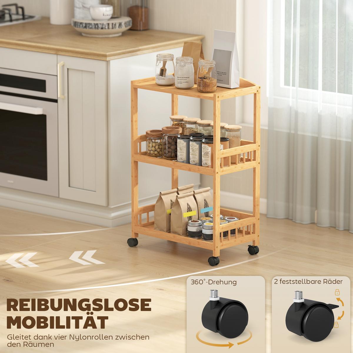 KÜCHENWAGEN Bambus Naturholz - Naturfarben, Holz (30.5/83/53cm) - HOMCOM