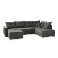 WOHNLANDSCHAFT mit Schlaffunktion und Bettkasten, spiegelverkehrt montierbar U-Form B313/T200/H92 cm, Cord Dunkelgrau / 15220 - Dunkelgrau/Eichefarben, Holz/Textil (313/92/200cm) - luma-home