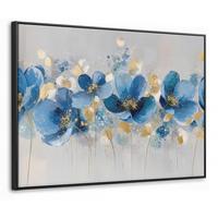 LEINWAND Bilder mit Rahmen - Blumen - Blau - Abstrakt - 100x70 - Hellgrau, Textil (100/70cm) - MuchoWow