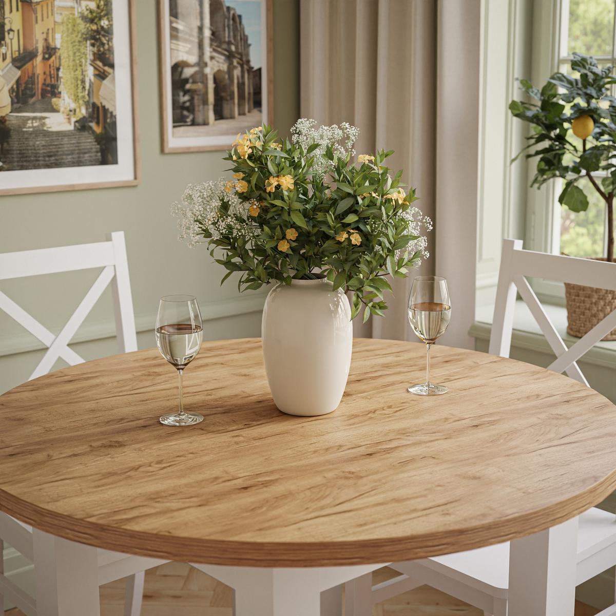 ESSTISCH OLEA rund Weiß / Craft Gold Eiche - Eichefarben/Weiß, Holzwerkstoff (100/140/77cm) - Lookway