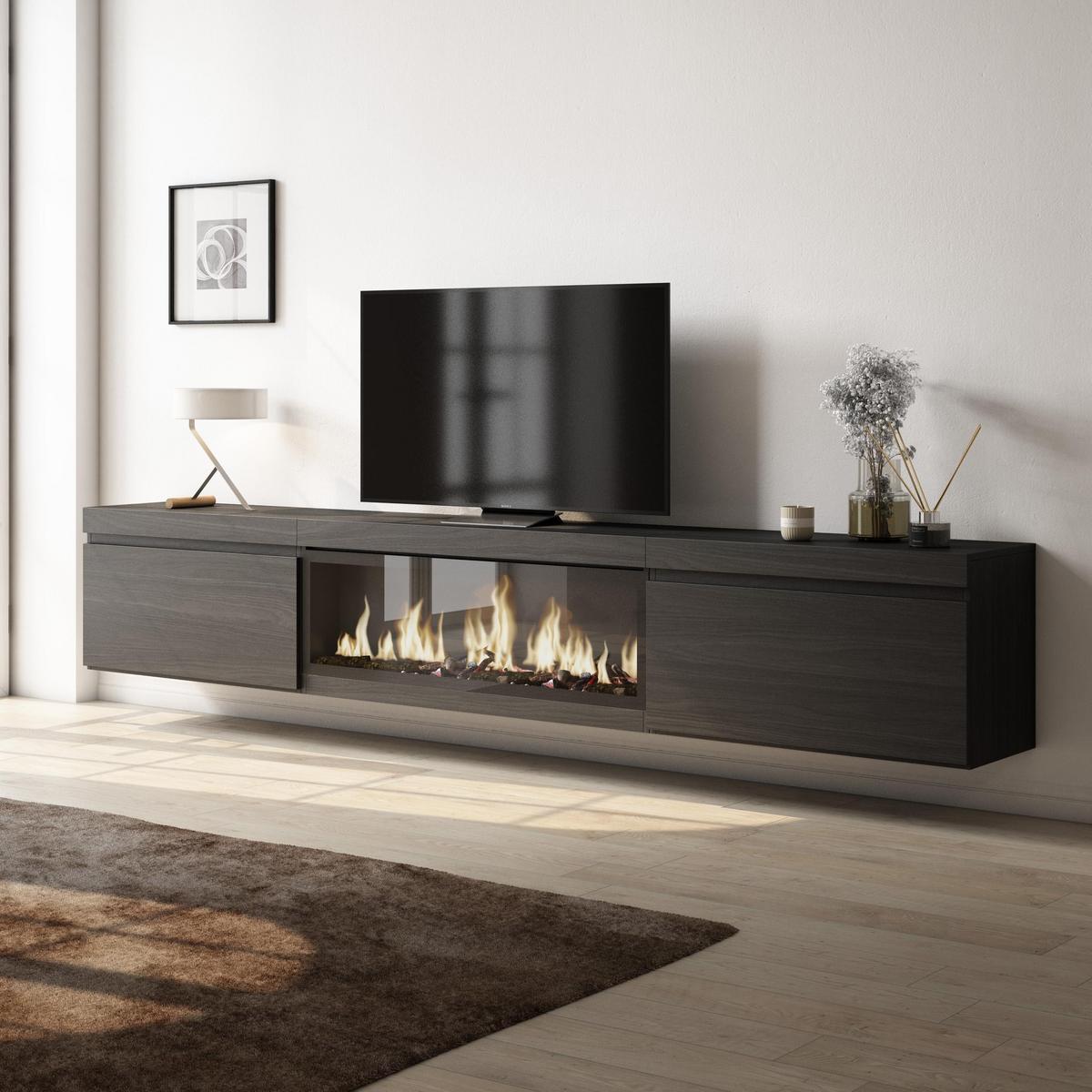 LOWBOARD, mit Elektrokamin XXL, Hängend, Schwarz, 267/35/45cm - Schwarz, Holzwerkstoff (267/45/35cm) - Skraut Home