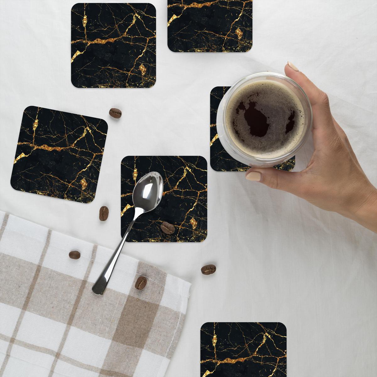 GLASUNTERSETZER 6er-Set Gold - Marmor - Glitzer - Luxus Getränkeuntersetzer 10x10 cm - Goldfarben, Naturmaterialien (10/0.2cm) - MuchoWow