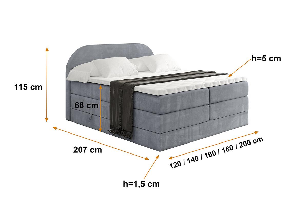BOXSPRINGBETT mit Matratze und Lattenrost - NOX KING-160x200 - Grau Casablanca - Grau, Holzwerkstoff (160/200cm) - ALTDECOR