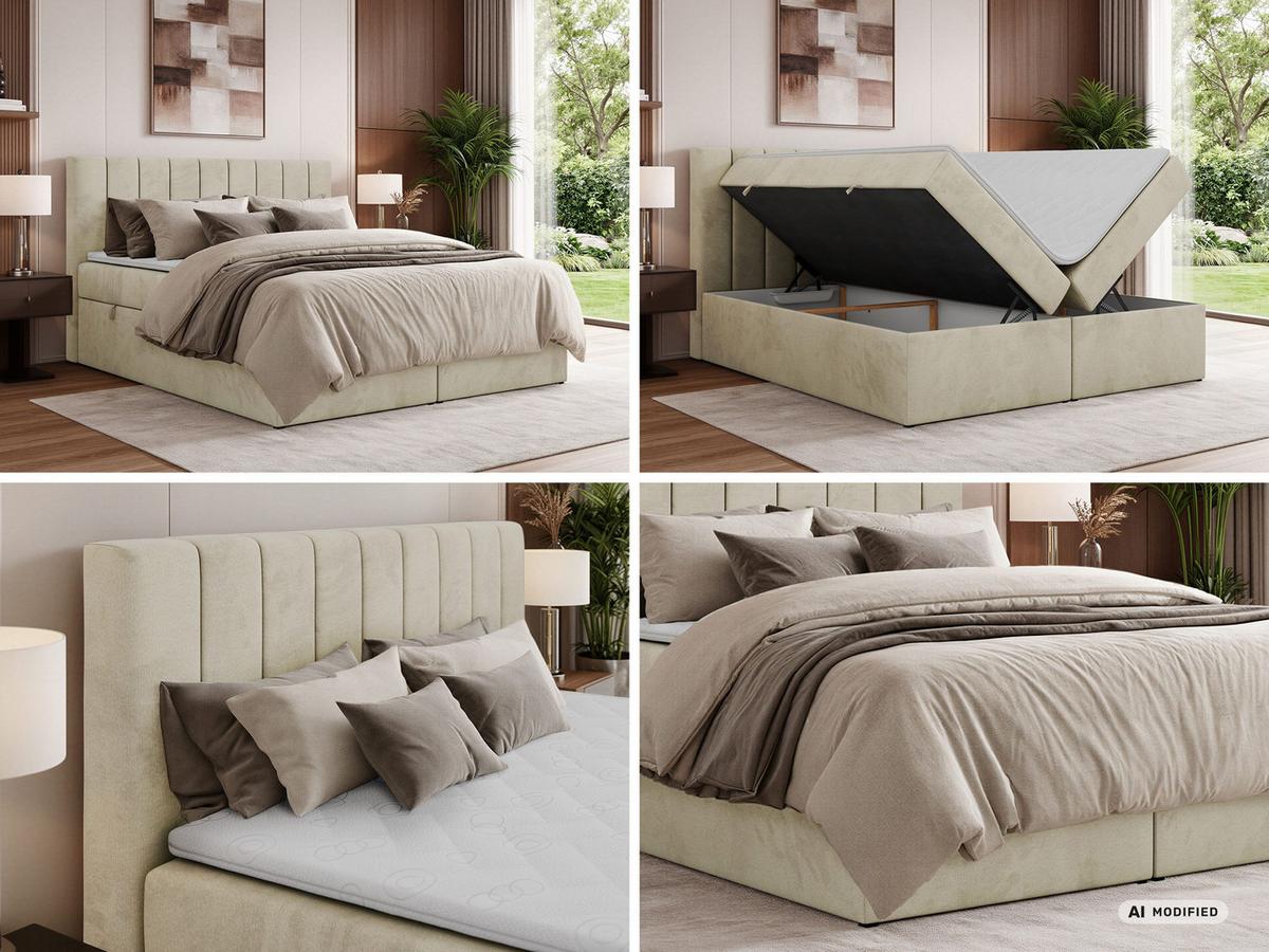 BOXBETT ALVER 200/200 - Beige Velvet - Topper T25 - H3 - Beige/Schwarz, Kunststoff/Textil (200/200cm) - MKS
